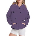 thumbnail image 1 of Women's Star Print Hooded Sweatshirt with Pocket, Long Sleeve Graphic Pullover for Casual Streetwear, Comfy Lounge Wear, and Everyday Fashion Purple S, 1 of 3