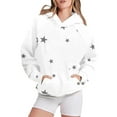 thumbnail image 1 of Women's Star Print Hooded Sweatshirt with Pocket, Long Sleeve Graphic Pullover for Casual Streetwear, Comfy Lounge Wear, and Everyday Fashion White L, 1 of 3
