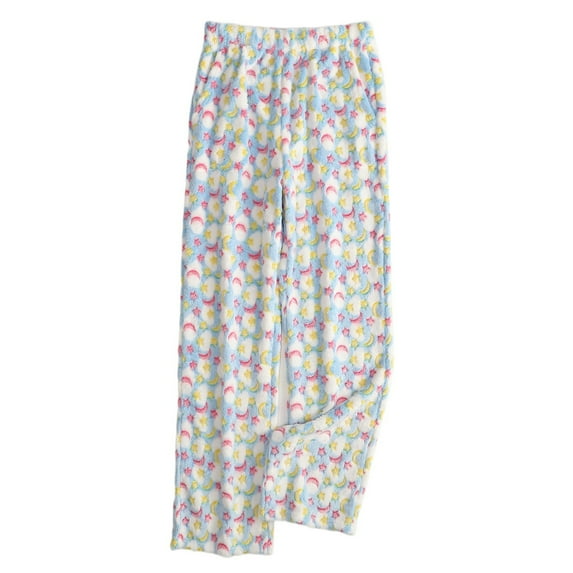 Women's Star Print Plush Pajama Pants, Elastic Waist with 2 Pockets, Fuchsia, Size S