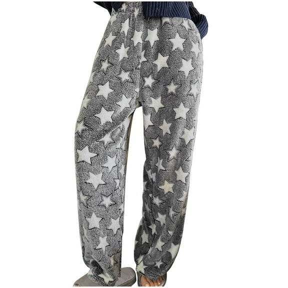 Women's Star Print Plush Pajama Pants: Fluffy Fleece Lounge Bottoms with Pockets - Fuzzy Warm Sleepwear & Loungewear Essential