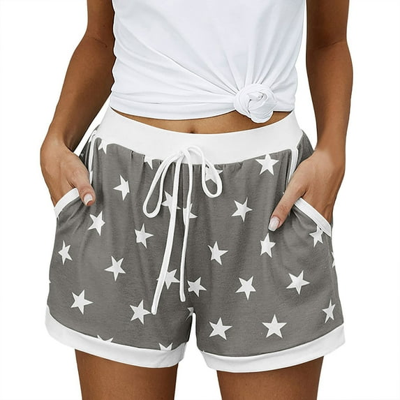 Women's Star Print Shorts High Waisted Drawstring Lounge Shorts Color Block Elastic Waist Shorts with Pockets Summer Sleep Shorts Shorts Under 10