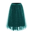 thumbnail image 1 of Women's Star Print Spring Summer Layered Tulle Maxi Skirt Irregular Hem Sequin Mesh Puffy Tiered Army Green, 1 of 2