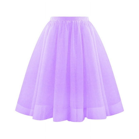 Women's Star Spring/Summer High Waist Puff Skirt Cake Half Length Skirt Mesh Yarn Skirt Purple L