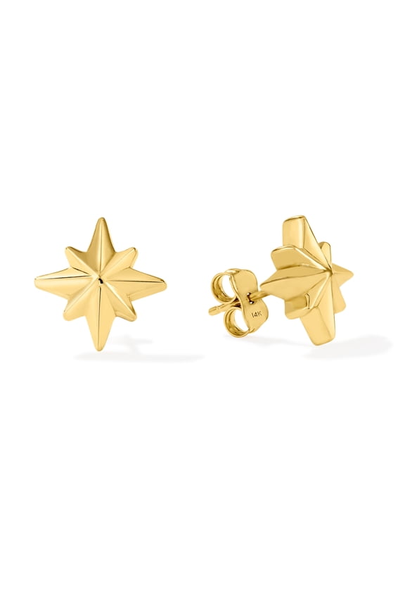 Women's Star Stud Earrings, High-Polish, in 14K Yellow Gold