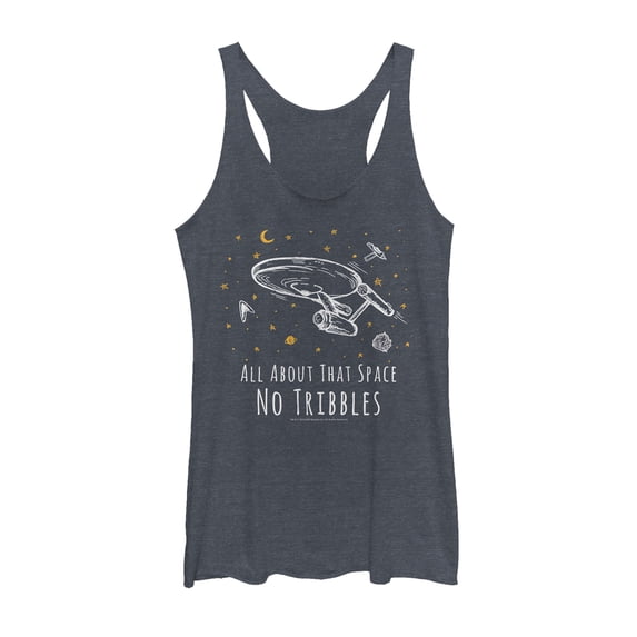 Women's Star Trek All About That Space No Tribbles Racerback Tank Top Navy Blue Heather X Small