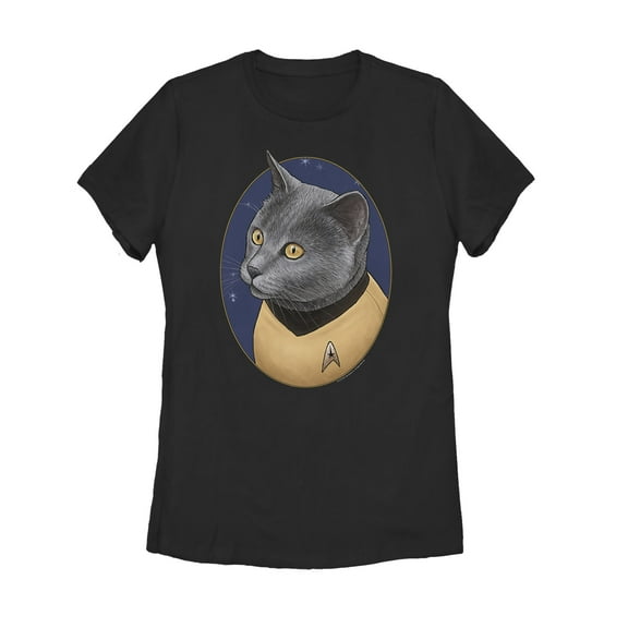 Women's Star Trek Chekov Cat Portrait  Graphic Tee Black Large
