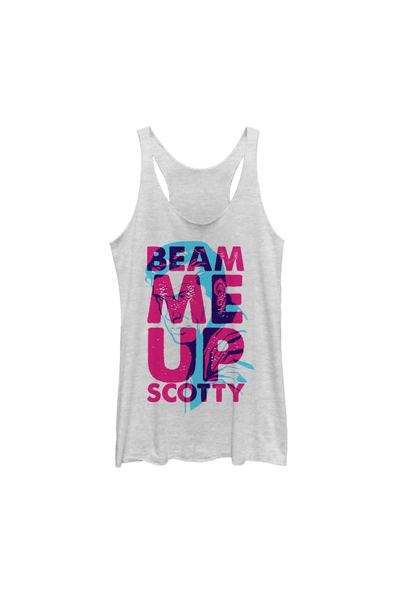 Women's Star Trek Kirk Beam Me Up Scotty 3D Racerback Tank Top White Heather X Large
