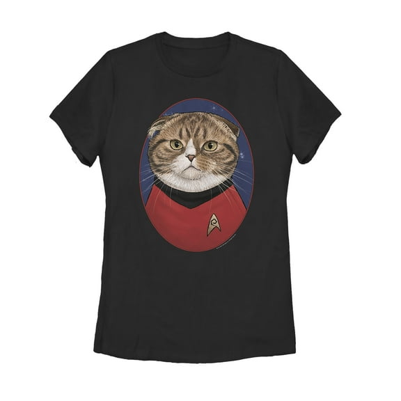 Women's Star Trek Scotty Cat Portrait  Graphic Tee Black Medium