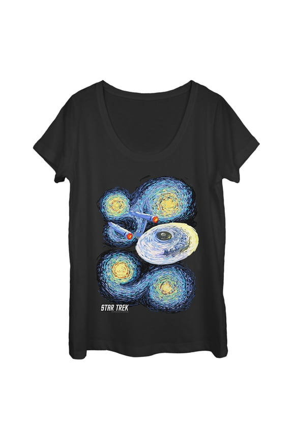 Women's Star Trek Starry Night USS Enterprise  Scoop Neck Black 2X Large