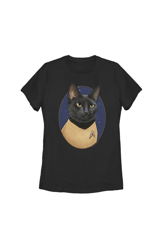 Women's Star Trek Sulu Cat Portrait Graphic Tee Black Small