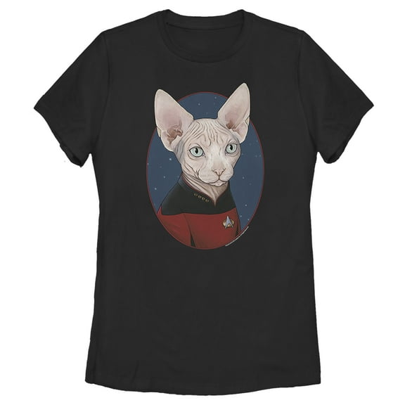 Women's Star Trek: The Next Generation Captain Jean Luc Picard Cat  Graphic Tee Black Small