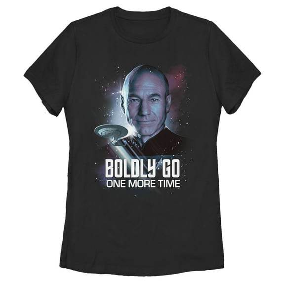 Women's Star Trek: The Next Generation Captain Picard Boldly Go One More Time Graphic Tee Black Medium