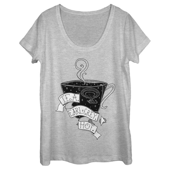 Women's Star Trek: The Next Generation Captain Picard Cup Of Tea Earl Grey HOT Scoop Neck Athletic Heather 2X Large