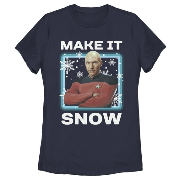 Women's Star Trek: The Next Generation Captain Picard Make It Snow Graphic Tee Navy Blue Medium
