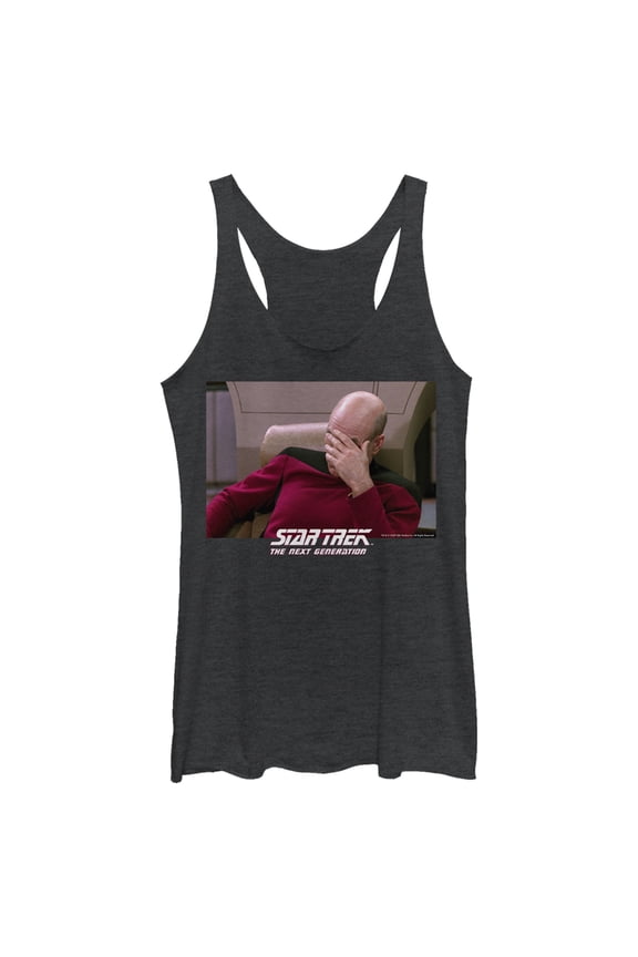 Women's Star Trek: The Next Generation Captain Picard Palm to Face Meme Racerback Tank Top Black Heather Large