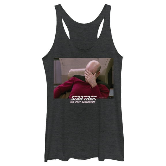 Women's Star Trek: The Next Generation Captain Picard Palm to Face Meme Racerback Tank Top Black Heather Small