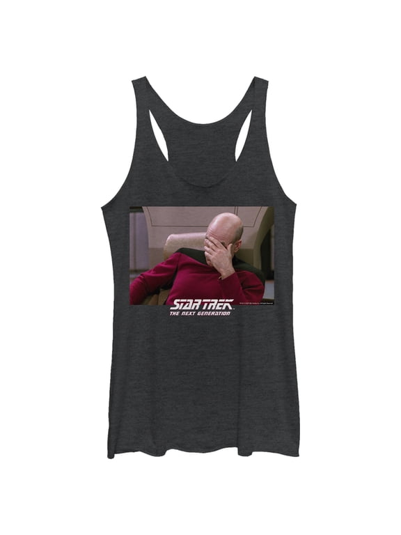 Women's Star Trek: The Next Generation Captain Picard Palm to Face Meme Racerback Tank Top Black Heather X Small