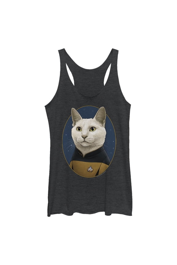Women's Star Trek: The Next Generation Commander Data Cat Racerback Tank Top Black Heather Small