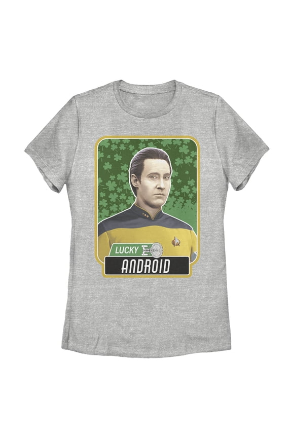 Women's Star Trek: The Next Generation Commander Data St. Patrick's Day Lucky Android  Graphic Tee Athletic Heather 2X Large
