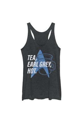 Women's Star Trek: The Next Generation Cup Of Tea Earl Grey Hot, Captain Picard Racerback Tank Top Black Heather X Small