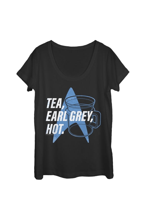 Women's Star Trek: The Next Generation Cup Of Tea Earl Grey Hot, Captain Picard Scoop Neck Black Medium