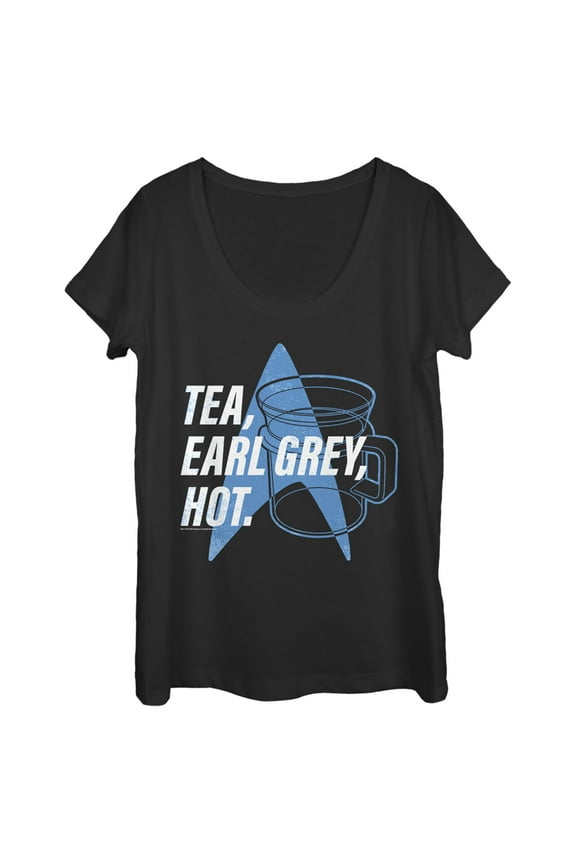Women's Star Trek: The Next Generation Cup Of Tea Earl Grey Hot, Captain Picard Scoop Neck Black X Large