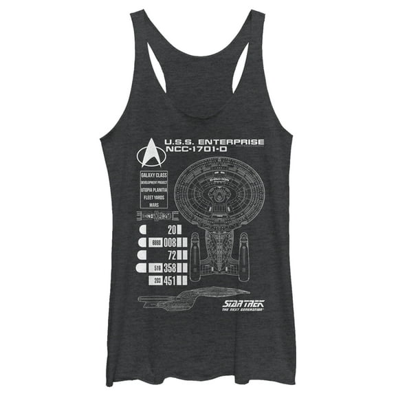 Women's Star Trek: The Next Generation Enterprise Galaxy Class NCC-1701-D Schematics Racerback Tank Top Black Heather Large