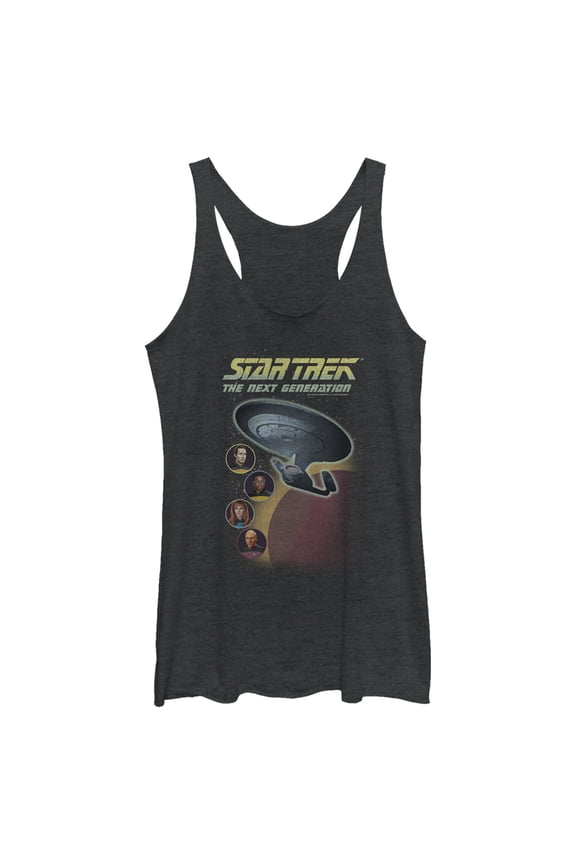 Women's Star Trek: The Next Generation Enterprise with Captain and Crew Portraits Racerback Tank Top Black Heather X Large