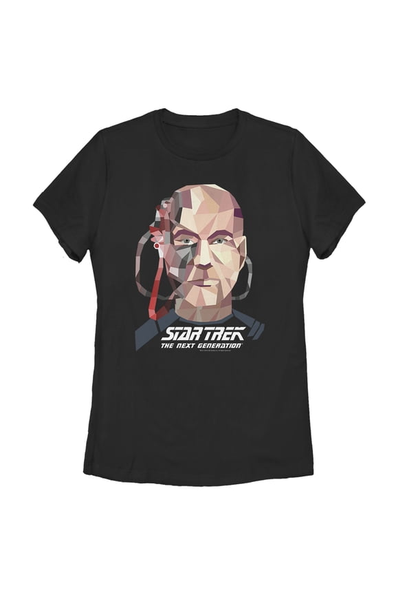 Women's Star Trek: The Next Generation Geometric Captain Jean Luc Picard Borg Graphic Tee Black Small