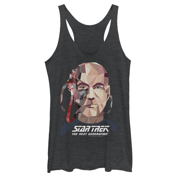 Women's Star Trek: The Next Generation Geometric Captain Jean Luc Picard Borg Racerback Tank Top Black Heather 2X Large