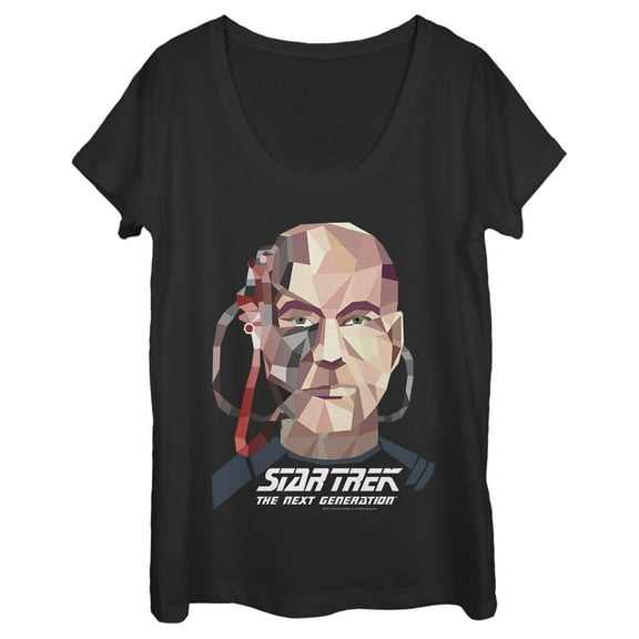 Women's Star Trek: The Next Generation Geometric Captain Jean Luc Picard Borg Scoop Neck Black 2X Large