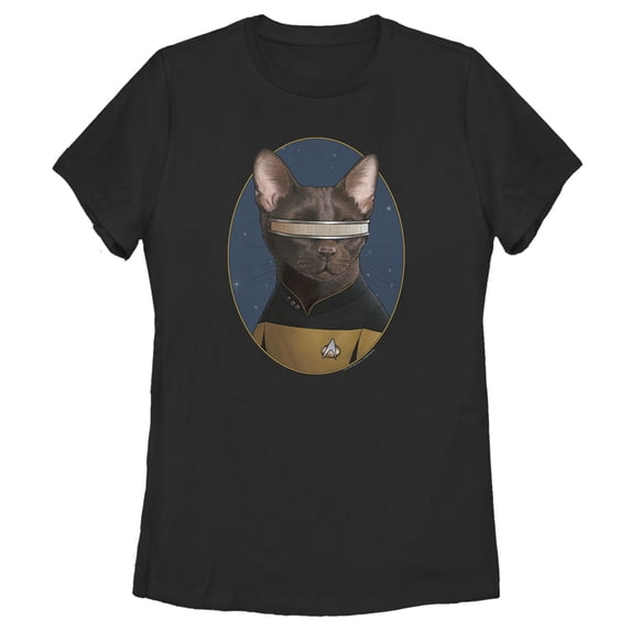 Women's Star Trek: The Next Generation Lieutenant Commander Geordi La Forge Cat Graphic Tee Black X Large