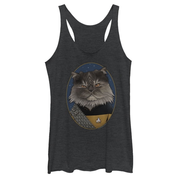 Women's Star Trek: The Next Generation Lieutenant Commander Worf Cat Racerback Tank Top Black Heather Large