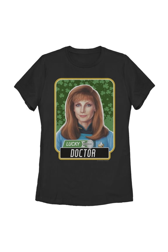 Women's Star Trek: The Next Generation St. Patrick's Day Lucky Doctor Beverly Crusher  Graphic Tee Black Medium