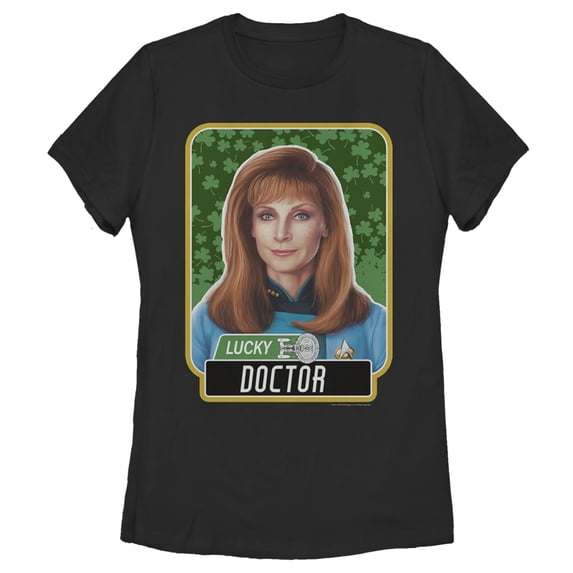 Women's Star Trek: The Next Generation St. Patrick's Day Lucky Doctor Beverly Crusher Graphic Tee Black Large