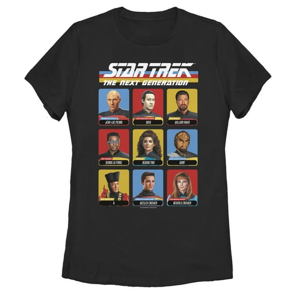 Women's Star Trek: The Next Generation Starfleet Crew Portraits Playing Cards Frame Graphic Tee Black Medium