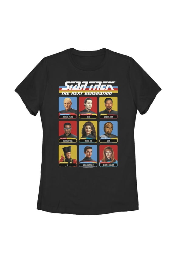 Women's Star Trek: The Next Generation Starfleet Crew Portraits Playing Cards Frame Graphic Tee Black Medium