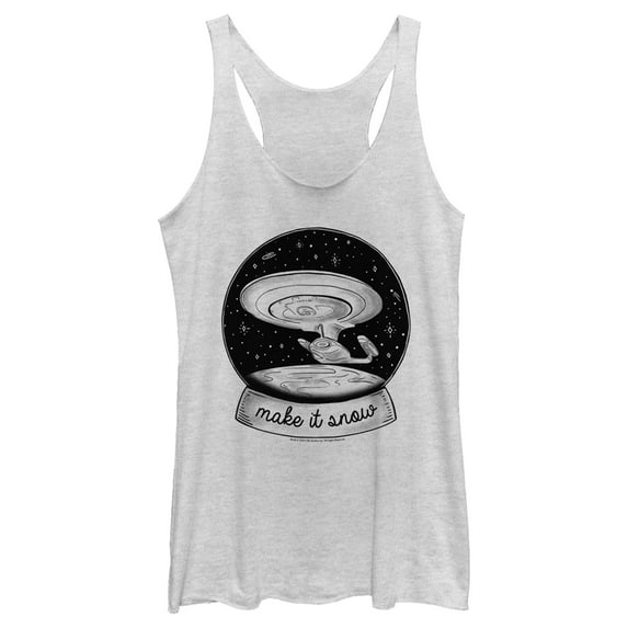 Women's Star Trek: The Next Generation USS Enterprise Captain Picard Make It Snow Racerback Tank Top White Heather Small