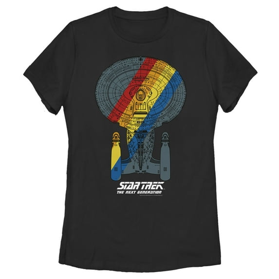 Women's Star Trek: The Next Generation USS Enterprise Rainbow Streak Graphic Tee Black Small