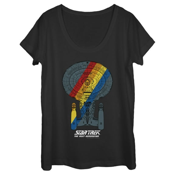Women's Star Trek: The Next Generation USS Enterprise Rainbow Streak Scoop Neck Black X Large
