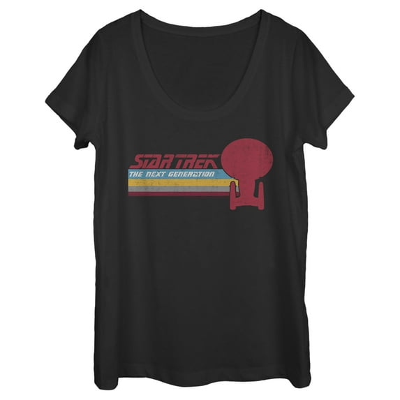 Women's Star Trek: The Next Generation USS Enterprise Vertical Retro Rainbow Logo Scoop Neck Black 2X Large