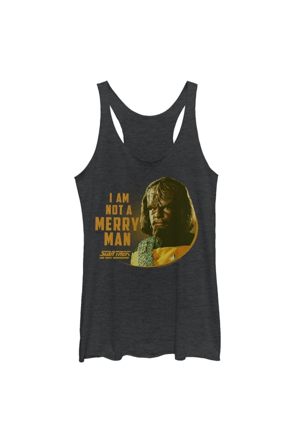 Women's Star Trek: The Next Generation Worf I Am Not a Merry Man Racerback Tank Top Black Heather X Small