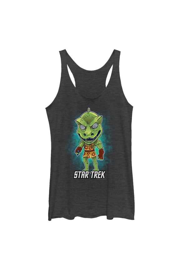 Women's Star Trek: The Original Series Cartoon Gorn Alien Racerback Tank Top Black Heather Large