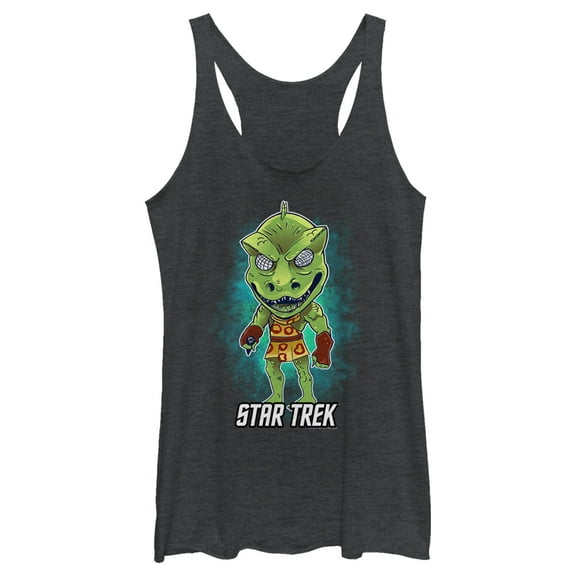 Women's Star Trek: The Original Series Cartoon Gorn Alien  Racerback Tank Top Black Heather X Small