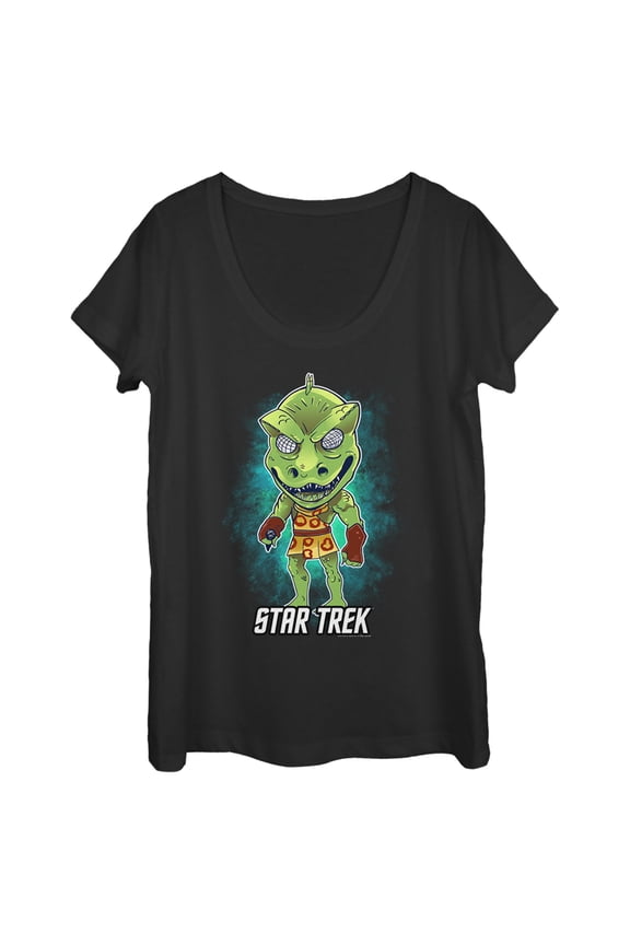 Women's Star Trek: The Original Series Cartoon Gorn Alien Scoop Neck Black Medium
