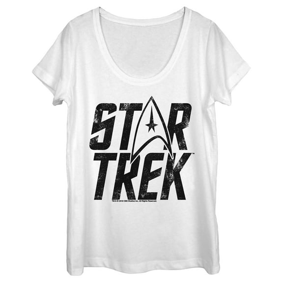 Women's Star Trek: The Original Series Distressed Logo  Scoop Neck White Large