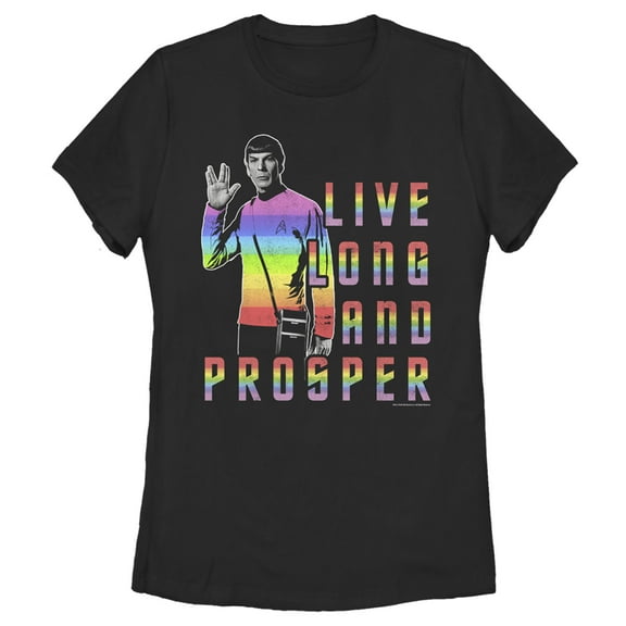 Women's Star Trek: The Original Series Groovy Rainbow Spock Live Long and Prosper Graphic Tee Black Medium