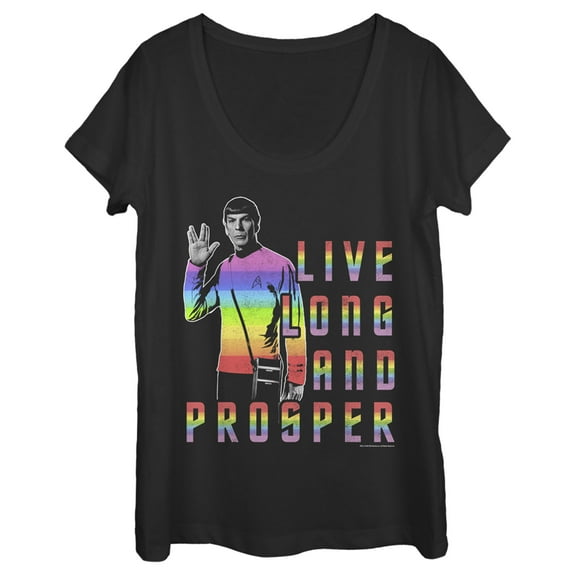 Women's Star Trek: The Original Series Groovy Rainbow Spock Live Long and Prosper  Scoop Neck Black Medium
