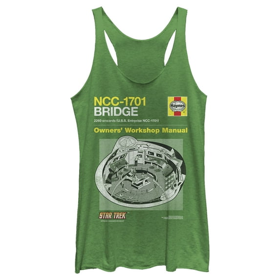 Women's Star Trek: The Original Series USS Enterprise NC-1701 Bridge Owners Manual Racerback Tank Top Envy Green X Small
