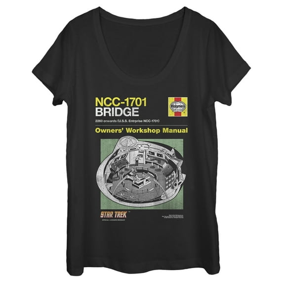 Women's Star Trek: The Original Series USS Enterprise NC-1701 Bridge Owners Manual Scoop Neck Black Medium